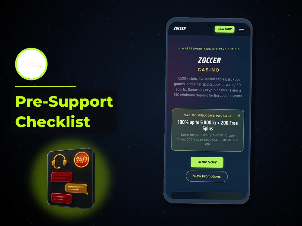 zoccer - Pre-Support Checklist